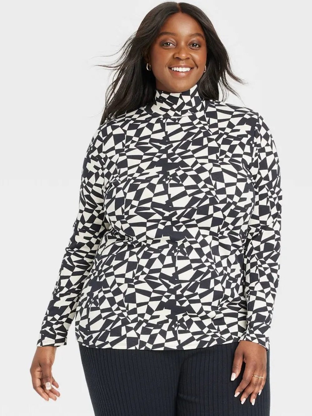 Ava & Viv Geometric Mock Neck Shirt